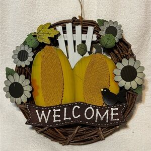 Welcome Wreath with Sunflowers and Bird